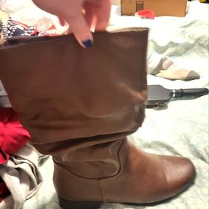 Brown shrug faux leather boots